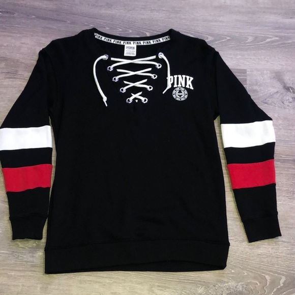 PINK Victoria's Secret Tops - VS PINK LaceUp Sweatshirt - Black